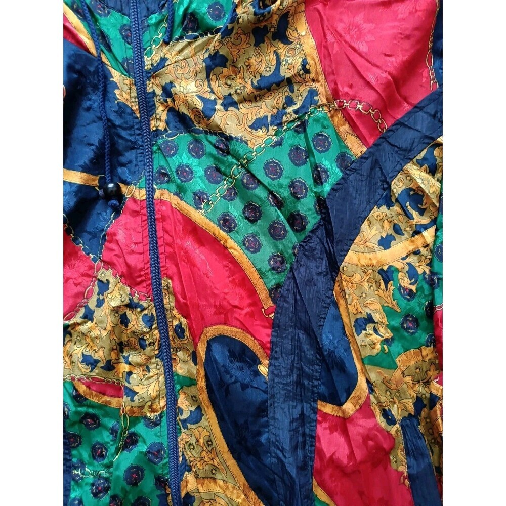 Vintage Windbreaker Jacket Women's Medium Baroque Full Zip Hooded 90s - Picture 3 of 8